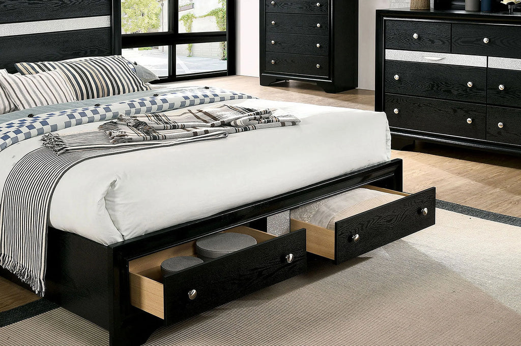 Black Queen Size 4pc Bedroom Set Solid Wood U2552