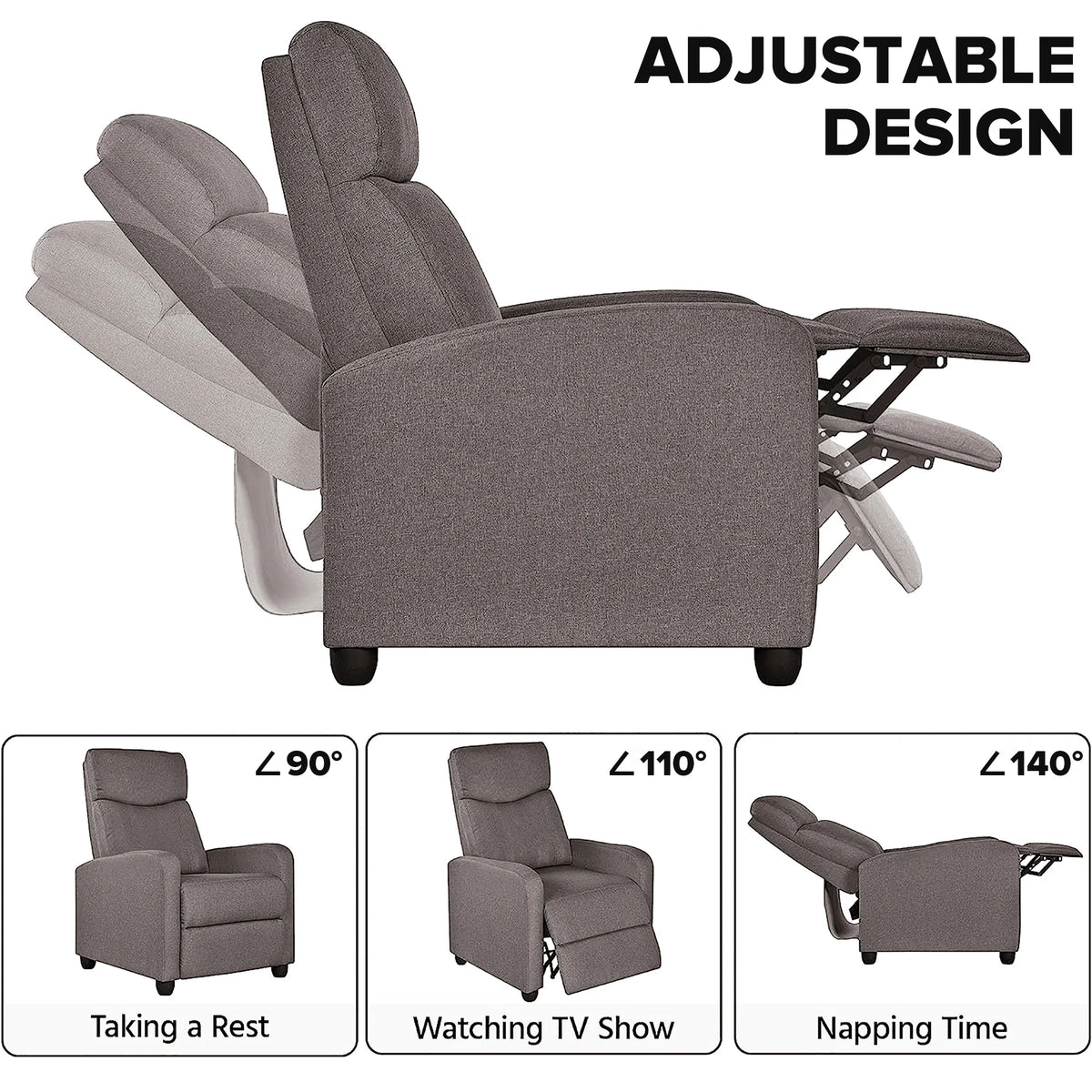 Grey Faux PU Leather Recliner Chair with Footrest P769