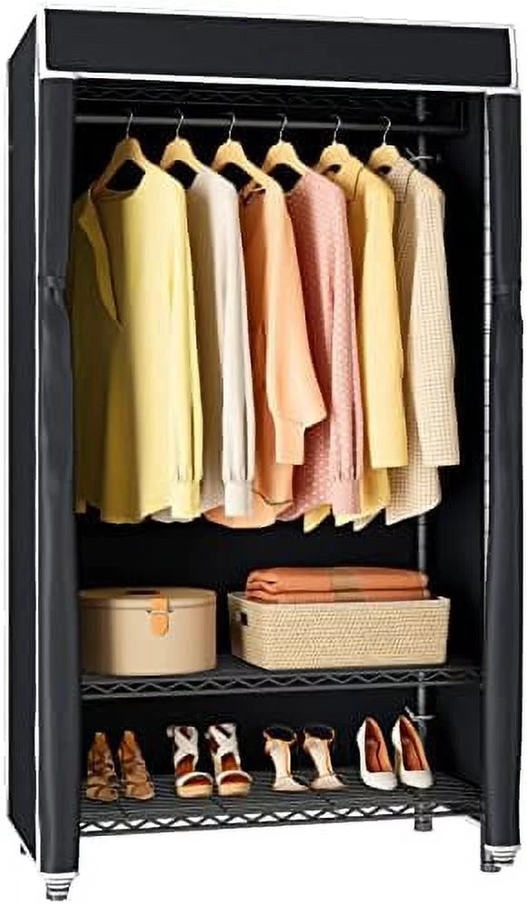 3 Tiers Garment Rack with Cover Black U3257