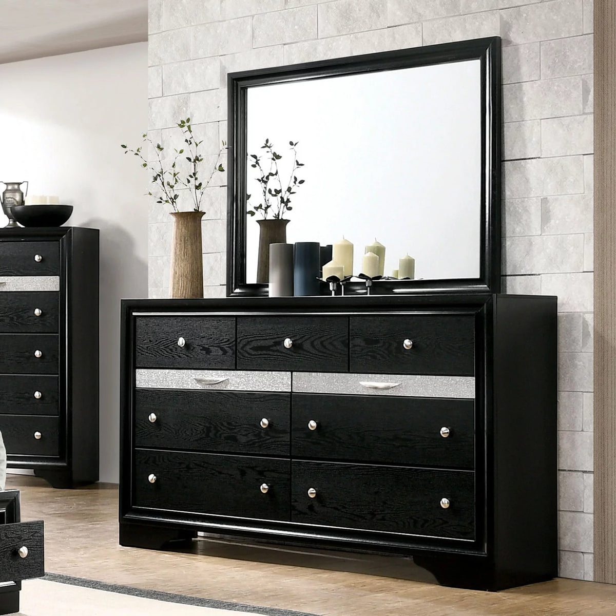 Black Queen Size 4pc Bedroom Set Solid Wood U2552
