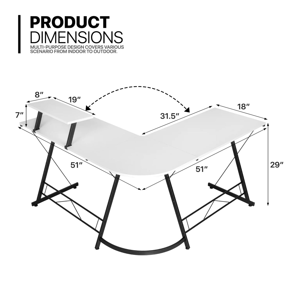 White L Shaped Computer Desk & Chair Set with Monitor Stand U4211