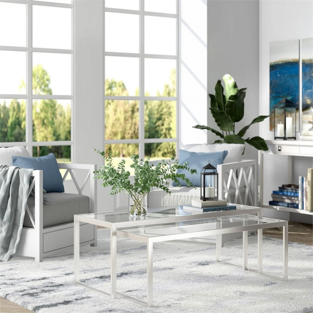 Gray Metal Glass Top Nested Coffee Table G829