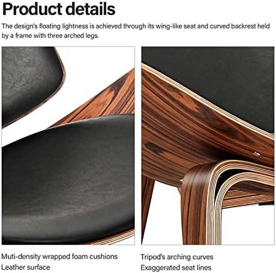 Mid Century Modern Shell Lounge Chair PU Leather Tripod Plywood Accent Chair Q433