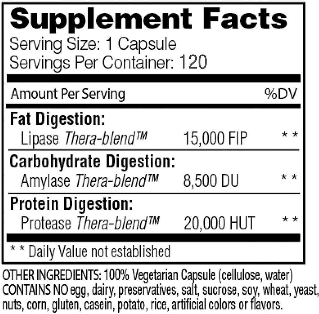 120 Capsules Vegan Gluten Free Fat Digestion Supplement R956972