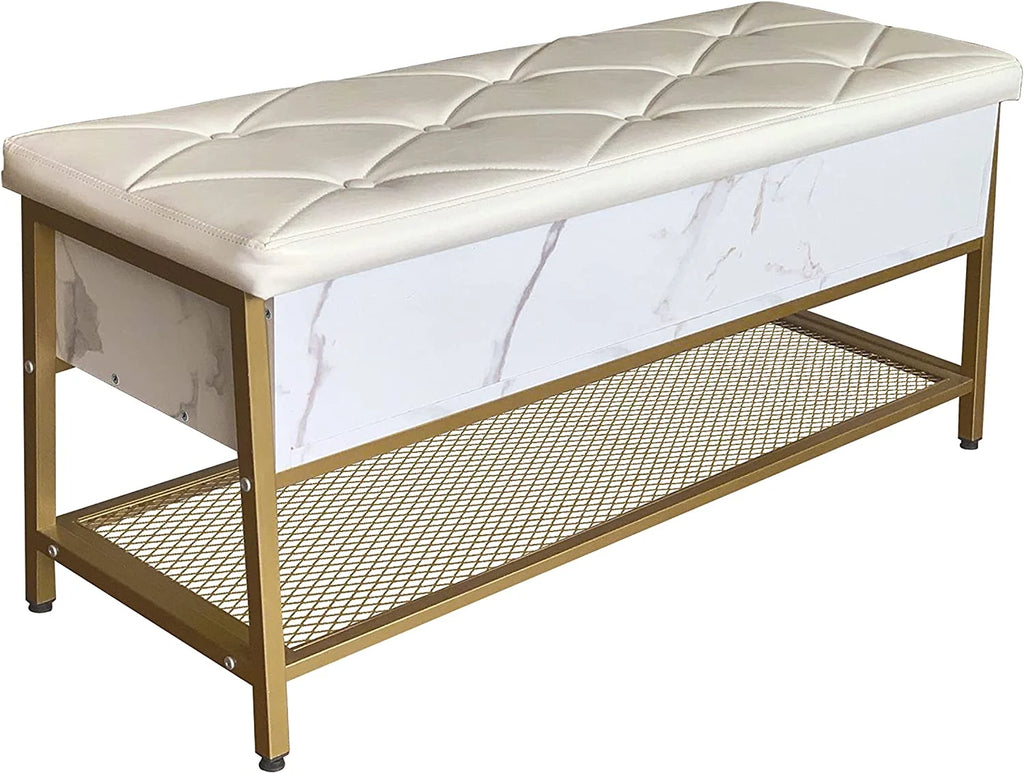 Shoe Storage Bench with Padded Seat and Metal Frame I1158